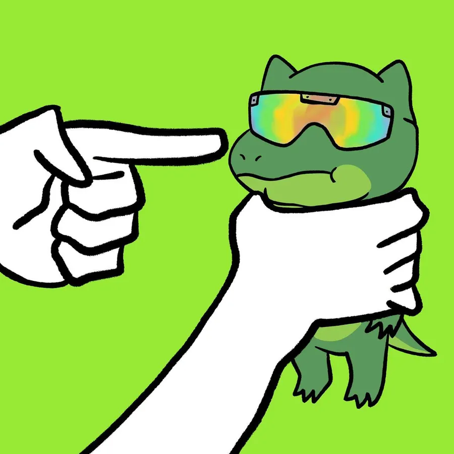 A large white hand pointing at ANOXX on a bright green background