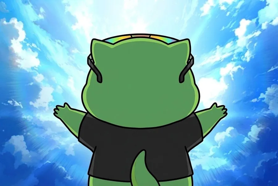 ANOXX with arms out under a wide blue sky